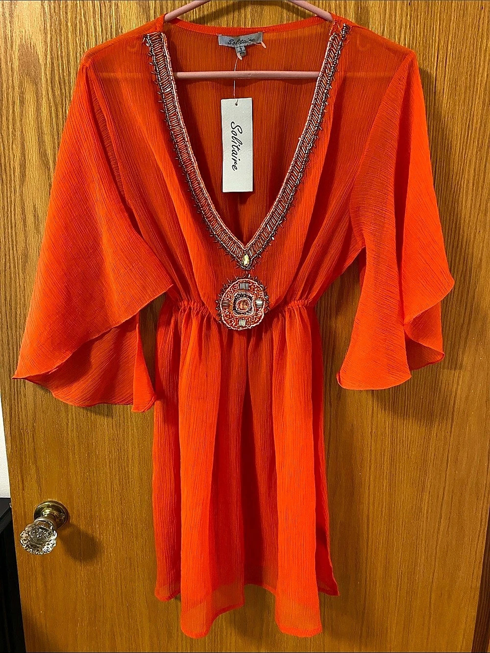 Sahnaire Beaded Beach Coverup in Orange Size Small NWT